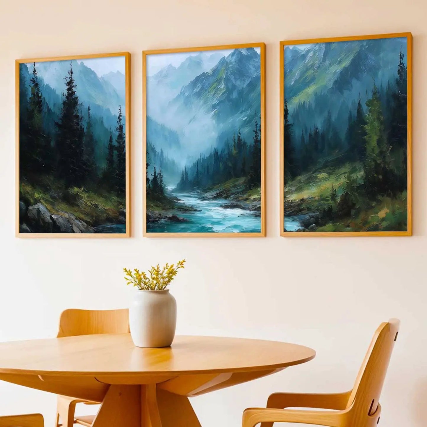 Mountain View Framed Painting | Big Aesthetic Nature Inspired Framed Paintings for Living Room Bedroom Wall Decor