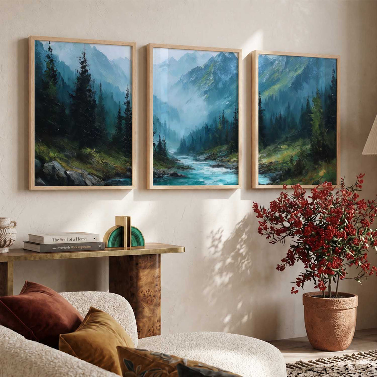 Mountain View Framed Painting | Big Aesthetic Nature Inspired Framed Paintings for Living Room Bedroom Wall Decor