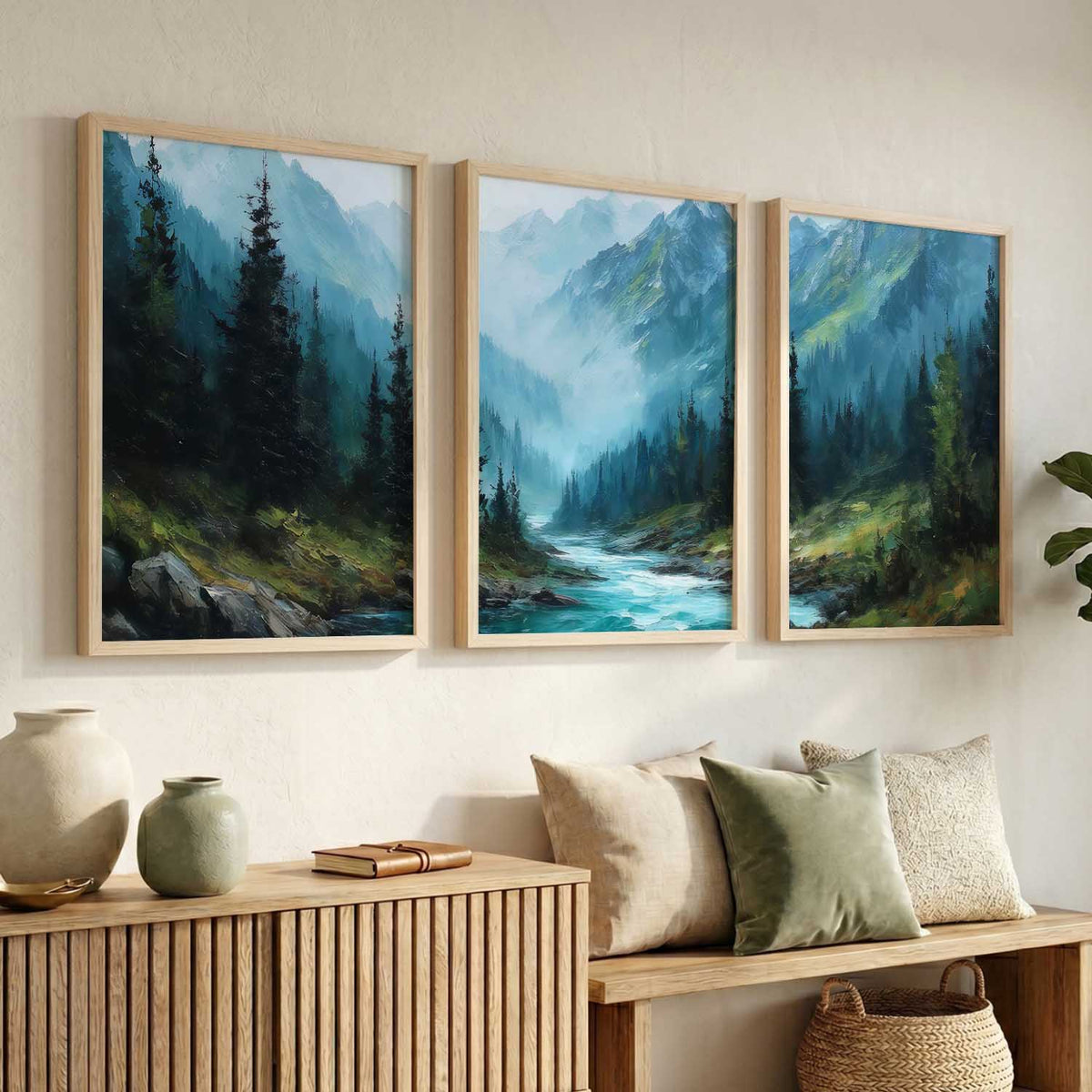 Mountain View Framed Painting | Big Aesthetic Nature Inspired Framed Paintings for Living Room Bedroom Wall Decor