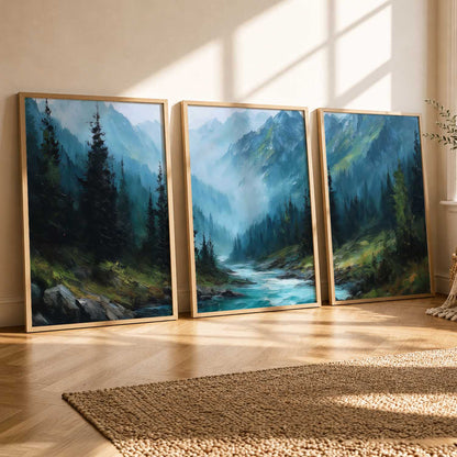 Mountain View Framed Painting | Big Aesthetic Nature Inspired Framed Paintings for Living Room Bedroom Wall Decor