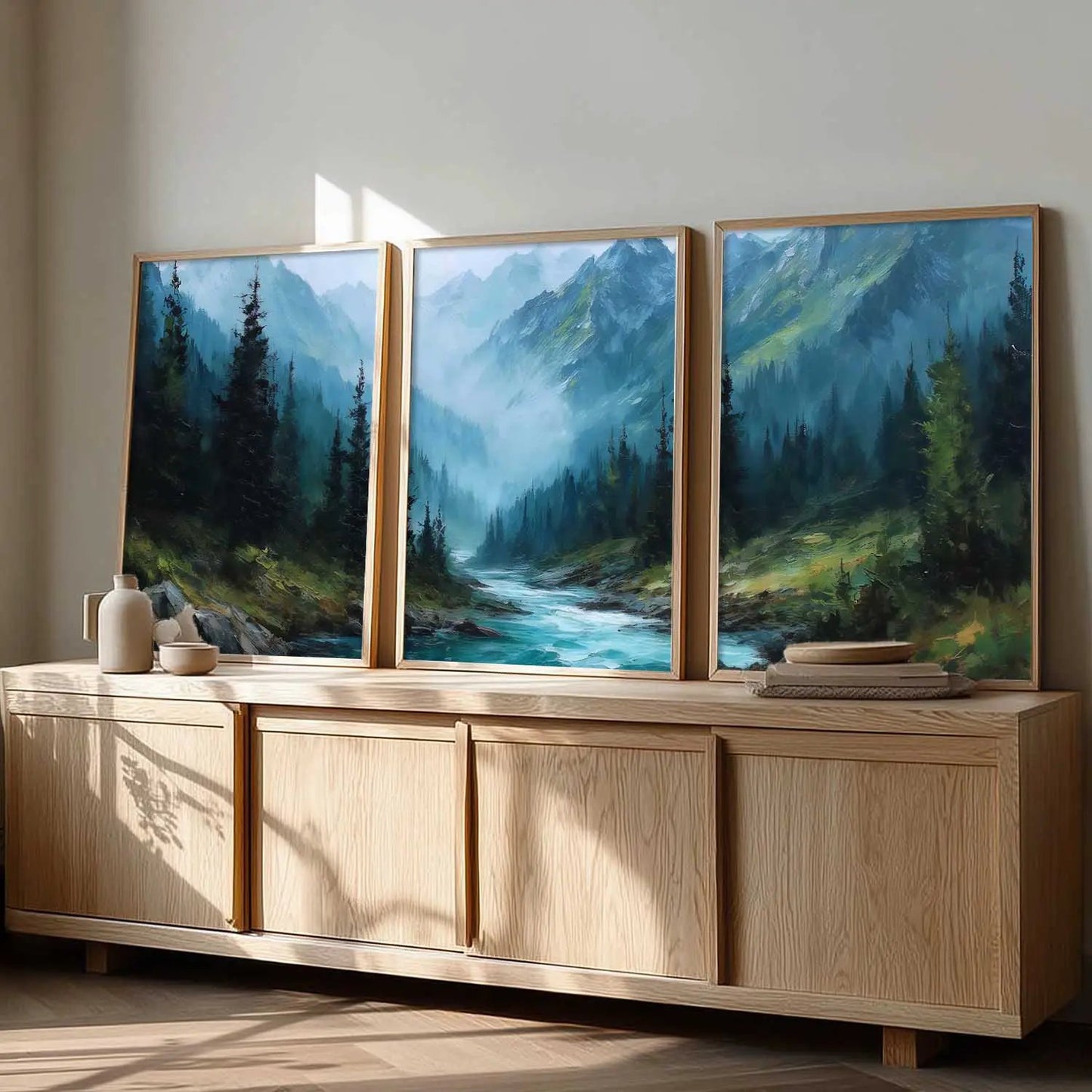 Mountain View Framed Painting | Big Aesthetic Nature Inspired Framed Paintings for Living Room Bedroom Wall Decor