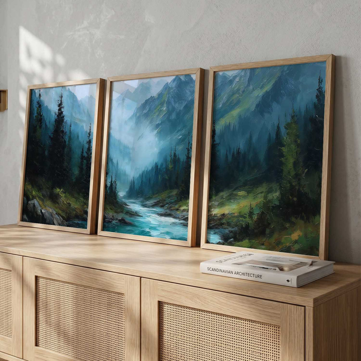 Mountain View Framed Painting | Big Aesthetic Nature Inspired Framed Paintings for Living Room Bedroom Wall Decor