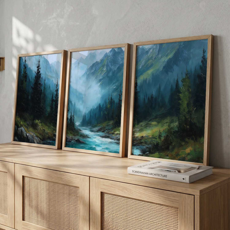 Mountain View Framed Painting | Big Aesthetic Nature Inspired Framed Paintings for Living Room Bedroom Wall Decor