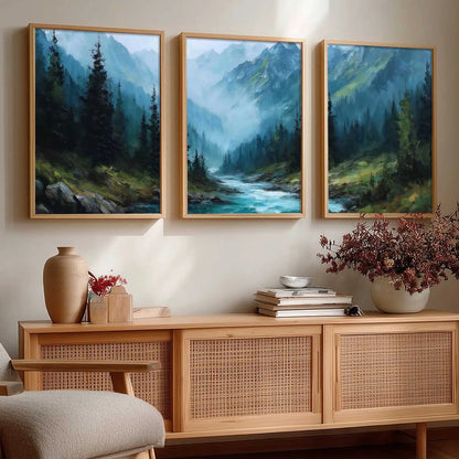 Mountain View Framed Painting | Big Aesthetic Nature Inspired Framed Paintings for Living Room Bedroom Wall Decor