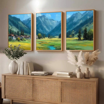 Abstract Nature Art Framed Paintings | Big Aesthetic Mountains View Painting | Vastu Frames for Bedroom Living Room Wall Decor