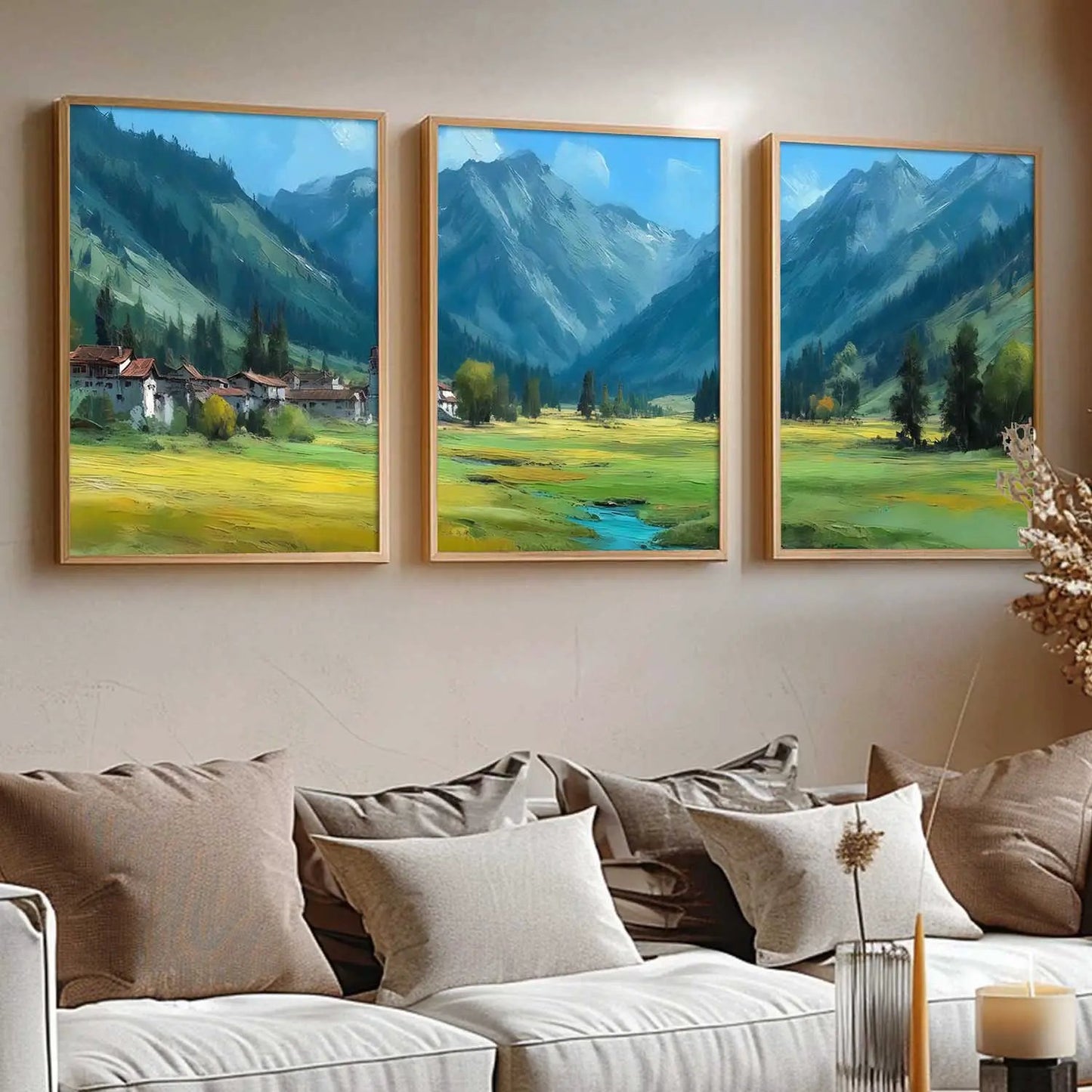 Abstract Nature Art Framed Paintings | Big Aesthetic Mountains View Painting | Vastu Frames for Bedroom Living Room Wall Decor