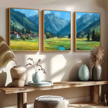 Abstract Nature Art Framed Paintings | Big Aesthetic Mountains View Painting | Vastu Frames for Bedroom Living Room Wall Decor