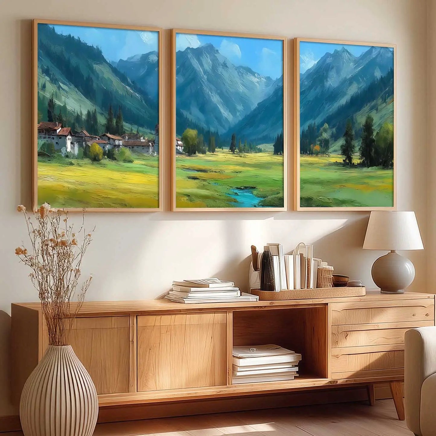 Abstract Nature Art Framed Paintings | Big Aesthetic Mountains View Painting | Vastu Frames for Bedroom Living Room Wall Decor