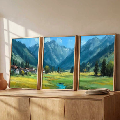 Abstract Nature Art Framed Paintings | Big Aesthetic Mountains View Painting | Vastu Frames for Bedroom Living Room Wall Decor