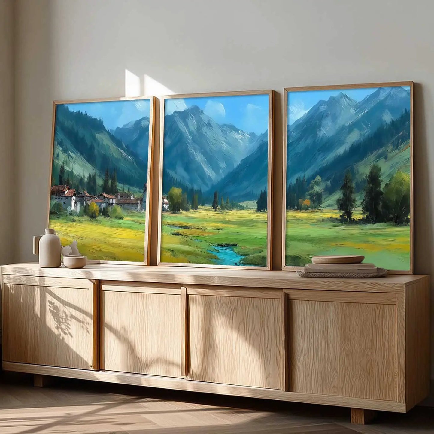 Abstract Nature Art Framed Paintings | Big Aesthetic Mountains View Painting | Vastu Frames for Bedroom Living Room Wall Decor