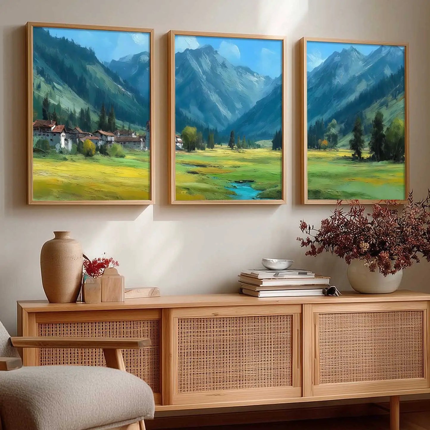 Abstract Nature Art Framed Paintings | Big Aesthetic Mountains View Painting | Vastu Frames for Bedroom Living Room Wall Decor