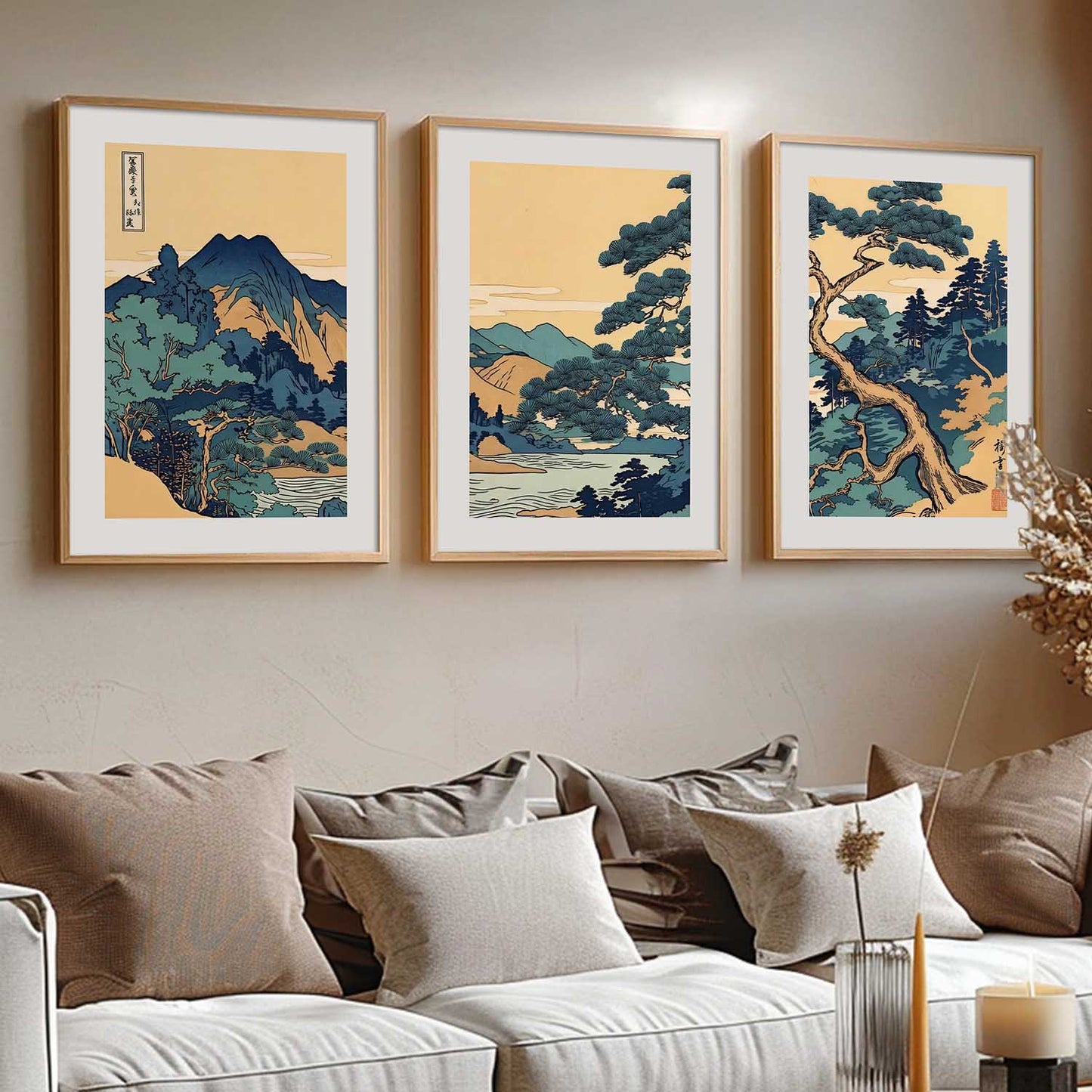 Japanese Nature Art View Framed Poster | Big Aesthetic Nature Art Wall Framed Posters for Living Room Bedroom Wall Decor
