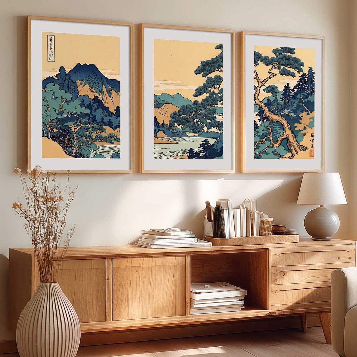 Japanese Nature Art View Framed Poster | Big Aesthetic Nature Art Wall Framed Posters for Living Room Bedroom Wall Decor