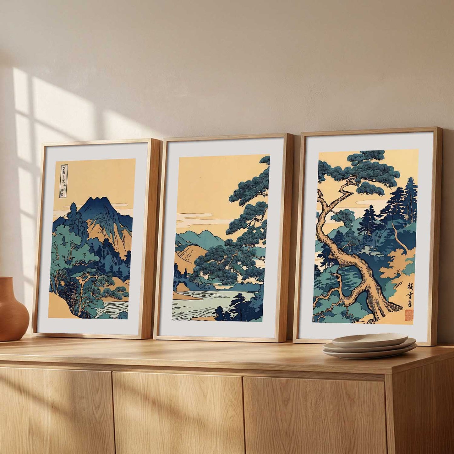 Japanese Nature Art View Framed Poster | Big Aesthetic Nature Art Wall Framed Posters for Living Room Bedroom Wall Decor