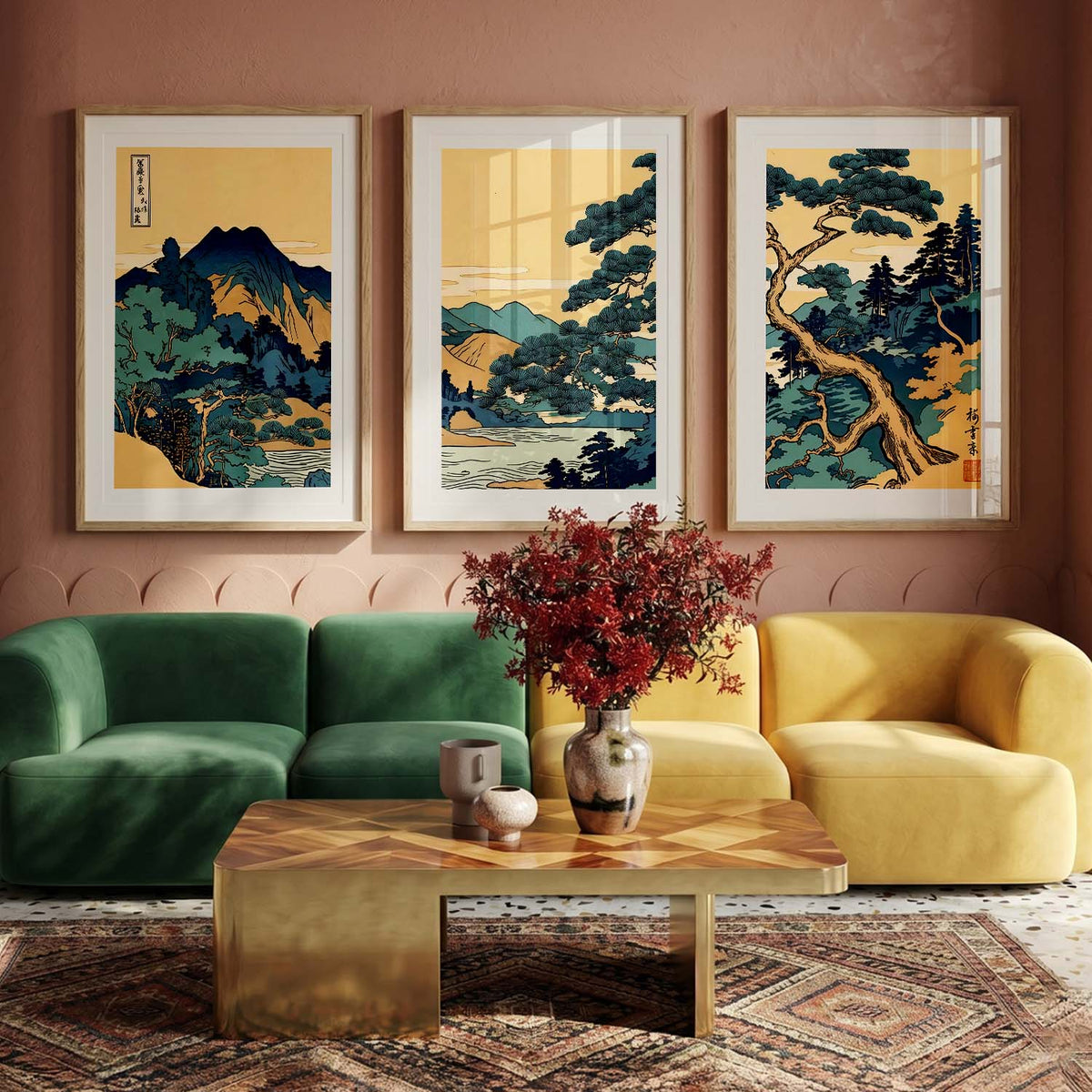 Japanese Nature Art View Framed Poster | Big Aesthetic Nature Art Wall Framed Posters for Living Room Bedroom Wall Decor