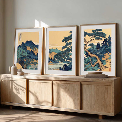 Japanese Nature Art View Framed Poster | Big Aesthetic Nature Art Wall Framed Posters for Living Room Bedroom Wall Decor