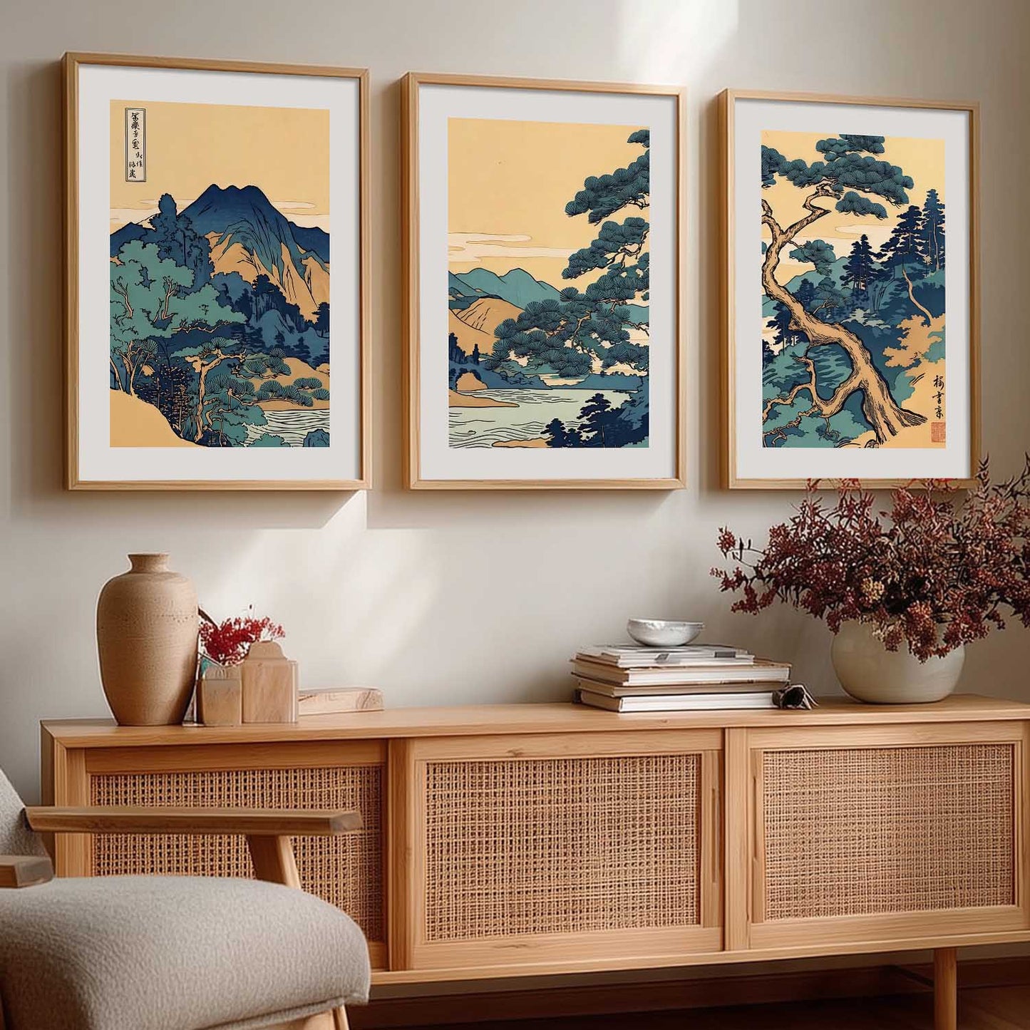 Japanese Nature Art View Framed Poster | Big Aesthetic Nature Art Wall Framed Posters for Living Room Bedroom Wall Decor