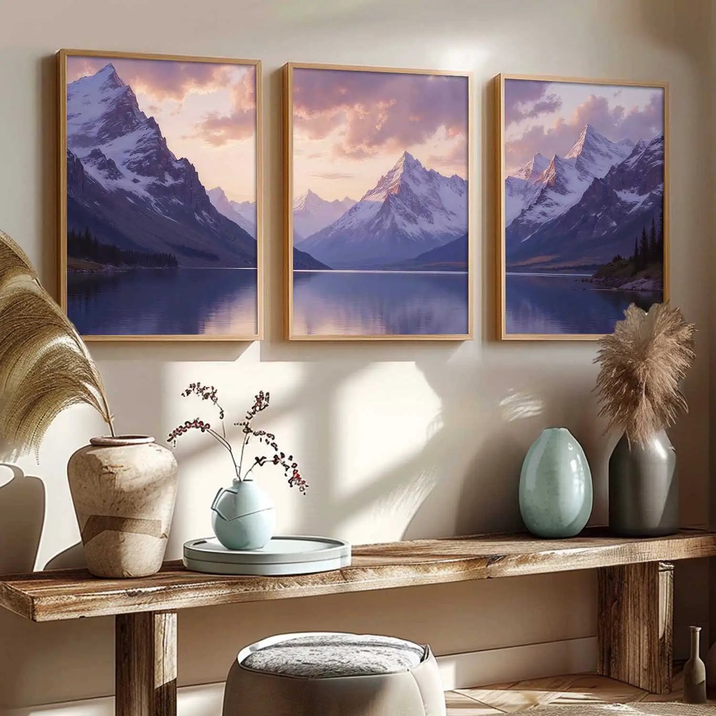 Big Aesthetic Mountains View Wall Art Paintings | Lake View Framed Painting | Nature Art Vastu Frames for Living Room Bedroom Wall Decor