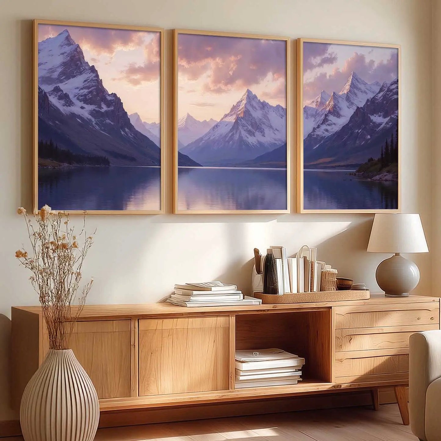 Big Aesthetic Mountains View Wall Art Paintings | Lake View Framed Painting | Nature Art Vastu Frames for Living Room Bedroom Wall Decor