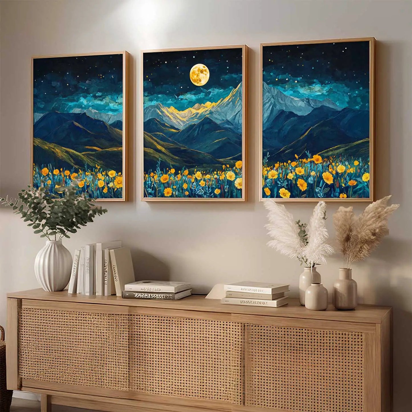 Big Aesthetic Mountains View Wall Art Paintings | Flowers Landscape Framed Painting | Vastu Frames for Living Room Bedroom Wall Decor