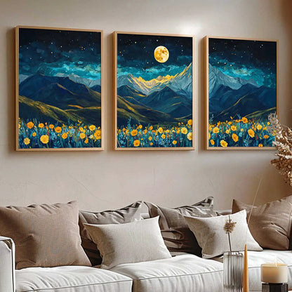 Big Aesthetic Mountains View Wall Art Paintings | Flowers Landscape Framed Painting | Vastu Frames for Living Room Bedroom Wall Decor