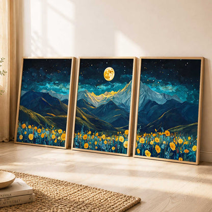 Big Aesthetic Mountains View Wall Art Paintings | Flowers Landscape Framed Painting | Vastu Frames for Living Room Bedroom Wall Decor