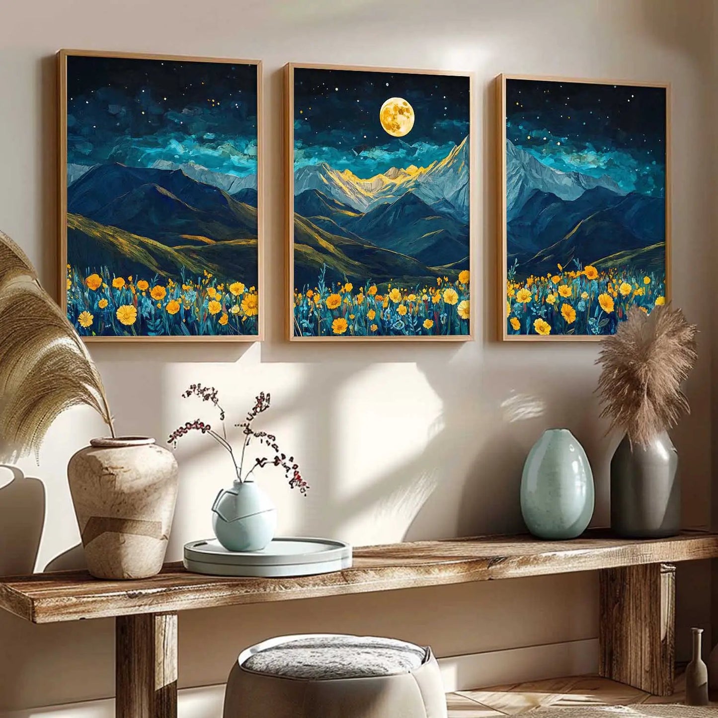 Big Aesthetic Mountains View Wall Art Paintings | Flowers Landscape Framed Painting | Vastu Frames for Living Room Bedroom Wall Decor