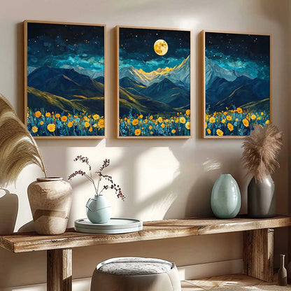 Big Aesthetic Mountains View Wall Art Paintings | Flowers Landscape Framed Painting | Vastu Frames for Living Room Bedroom Wall Decor