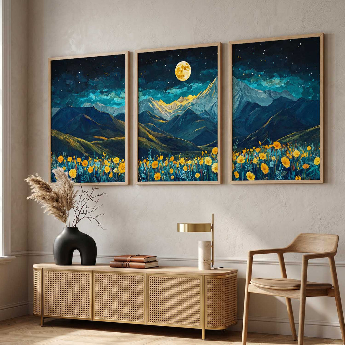 Big Aesthetic Mountains View Wall Art Paintings | Flowers Landscape Framed Painting | Vastu Frames for Living Room Bedroom Wall Decor