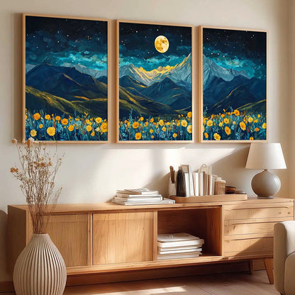 Big Aesthetic Mountains View Wall Art Paintings | Flowers Landscape Framed Painting | Vastu Frames for Living Room Bedroom Wall Decor