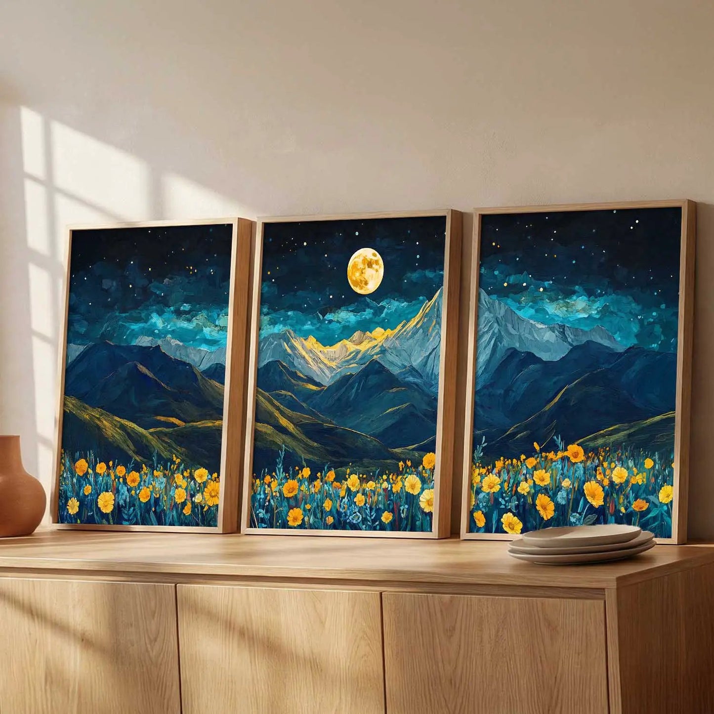 Big Aesthetic Mountains View Wall Art Paintings | Flowers Landscape Framed Painting | Vastu Frames for Living Room Bedroom Wall Decor