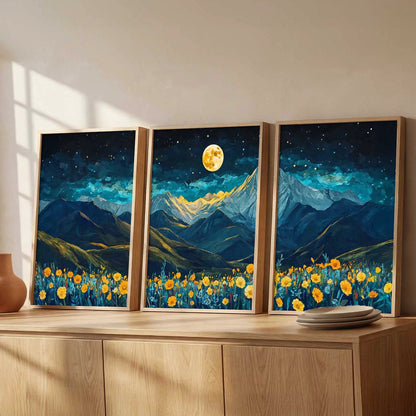 Big Aesthetic Mountains View Wall Art Paintings | Flowers Landscape Framed Painting | Vastu Frames for Living Room Bedroom Wall Decor