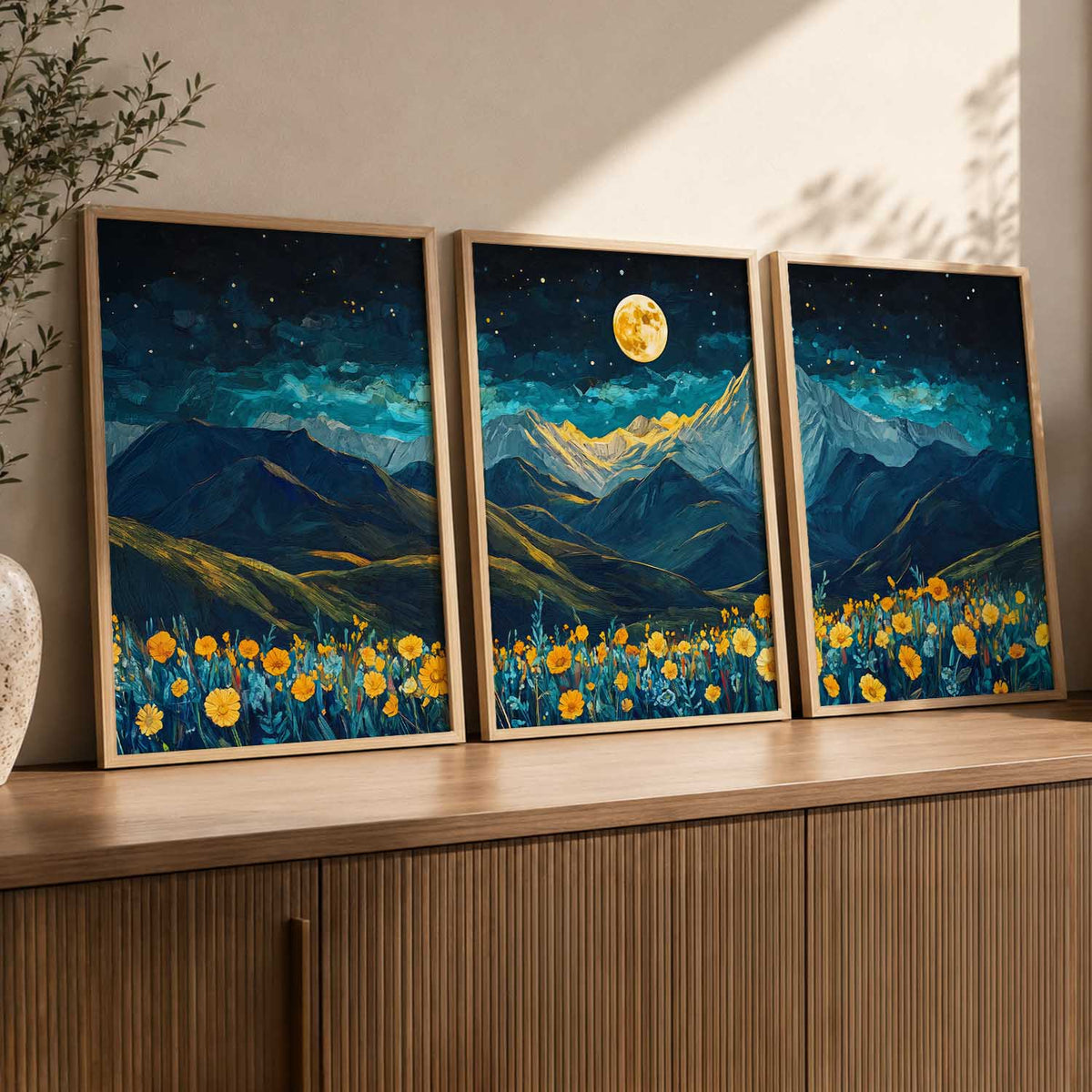 Big Aesthetic Mountains View Wall Art Paintings | Flowers Landscape Framed Painting | Vastu Frames for Living Room Bedroom Wall Decor