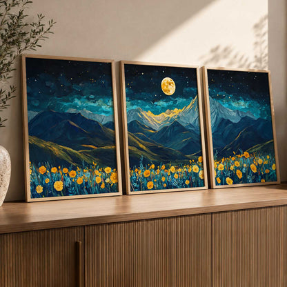 Big Aesthetic Mountains View Wall Art Paintings | Flowers Landscape Framed Painting | Vastu Frames for Living Room Bedroom Wall Decor