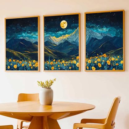 Big Aesthetic Mountains View Wall Art Paintings | Flowers Landscape Framed Painting | Vastu Frames for Living Room Bedroom Wall Decor