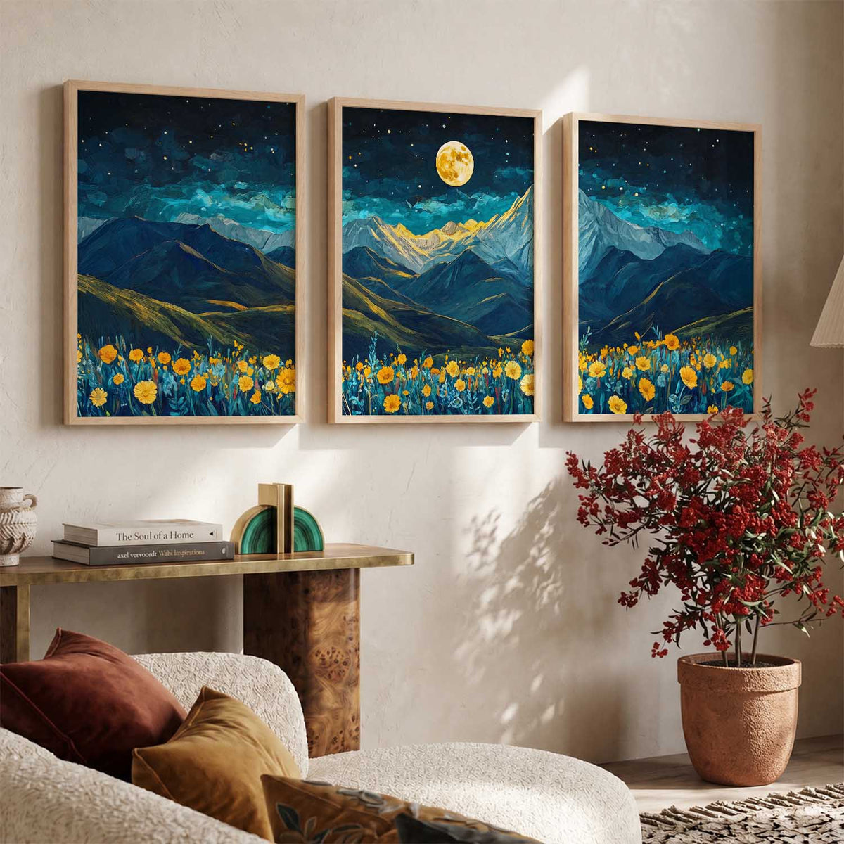 Big Aesthetic Mountains View Wall Art Paintings | Flowers Landscape Framed Painting | Vastu Frames for Living Room Bedroom Wall Decor
