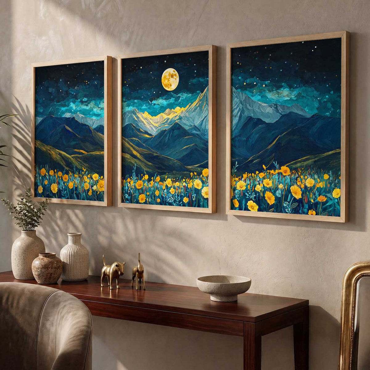 Big Aesthetic Mountains View Wall Art Paintings | Flowers Landscape Framed Painting | Vastu Frames for Living Room Bedroom Wall Decor