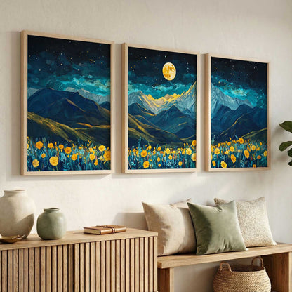 Big Aesthetic Mountains View Wall Art Paintings | Flowers Landscape Framed Painting | Vastu Frames for Living Room Bedroom Wall Decor
