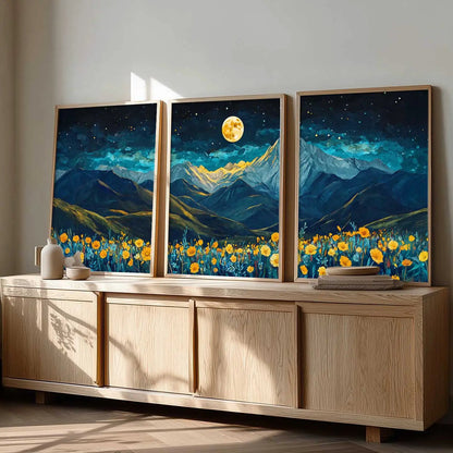 Big Aesthetic Mountains View Wall Art Paintings | Flowers Landscape Framed Painting | Vastu Frames for Living Room Bedroom Wall Decor