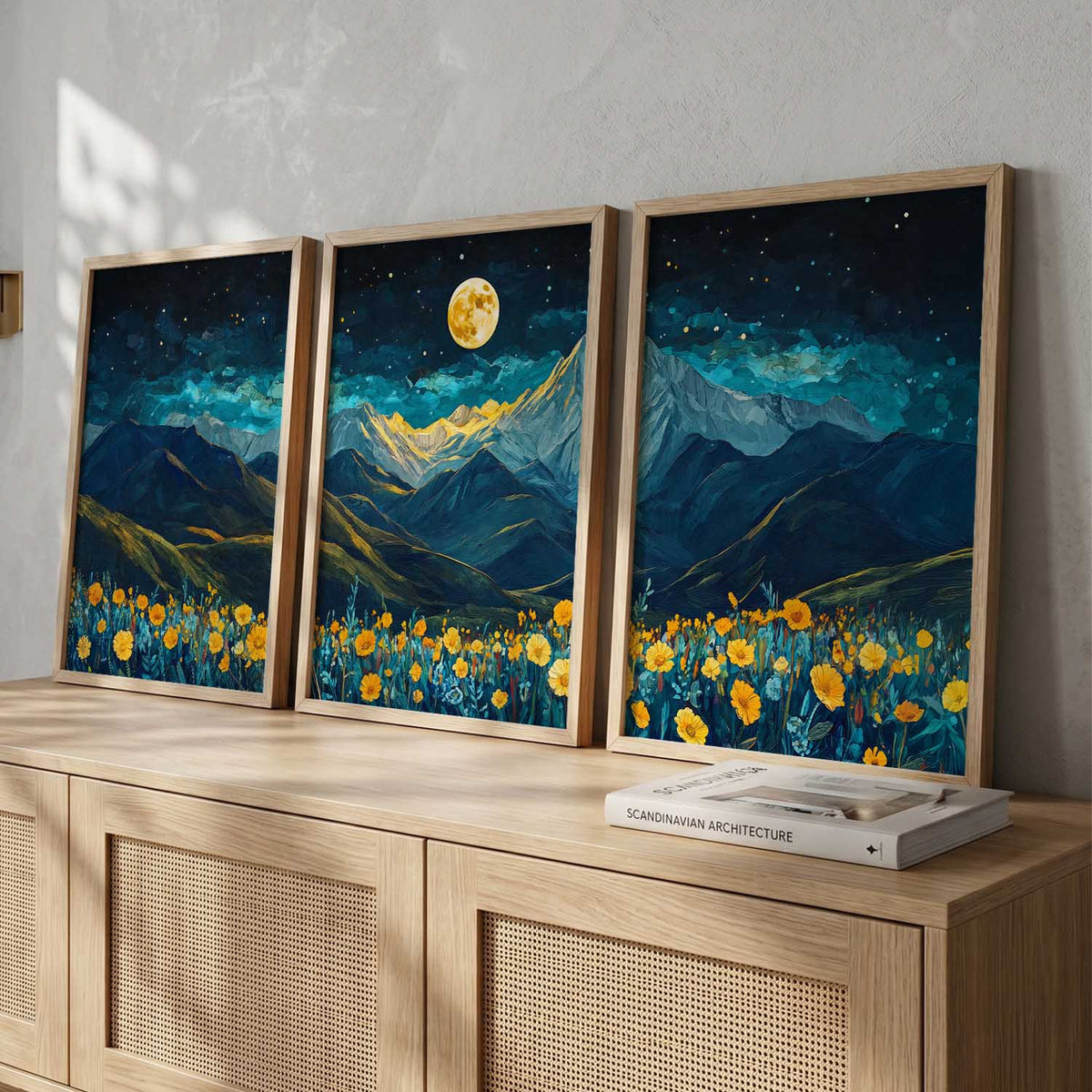 Big Aesthetic Mountains View Wall Art Paintings | Flowers Landscape Framed Painting | Vastu Frames for Living Room Bedroom Wall Decor
