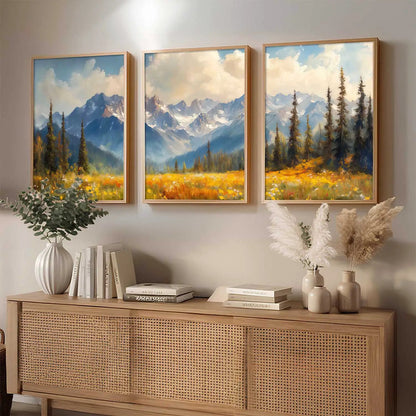 Mountain View Framed Painting | Big Aesthetic Nature Inspired Framed Paintings for Living Room Bedroom Wall Decor