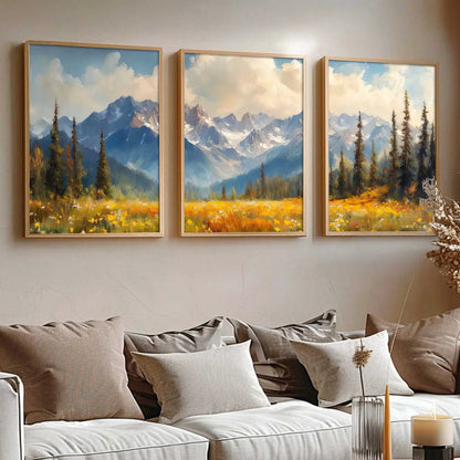 Mountain View Framed Painting | Big Aesthetic Nature Inspired Framed Paintings for Living Room Bedroom Wall Decor