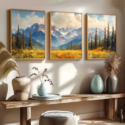 Mountain View Framed Painting | Big Aesthetic Nature Inspired Framed Paintings for Living Room Bedroom Wall Decor