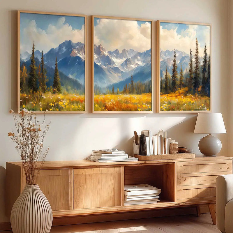 Mountain View Framed Painting | Big Aesthetic Nature Inspired Framed Paintings for Living Room Bedroom Wall Decor