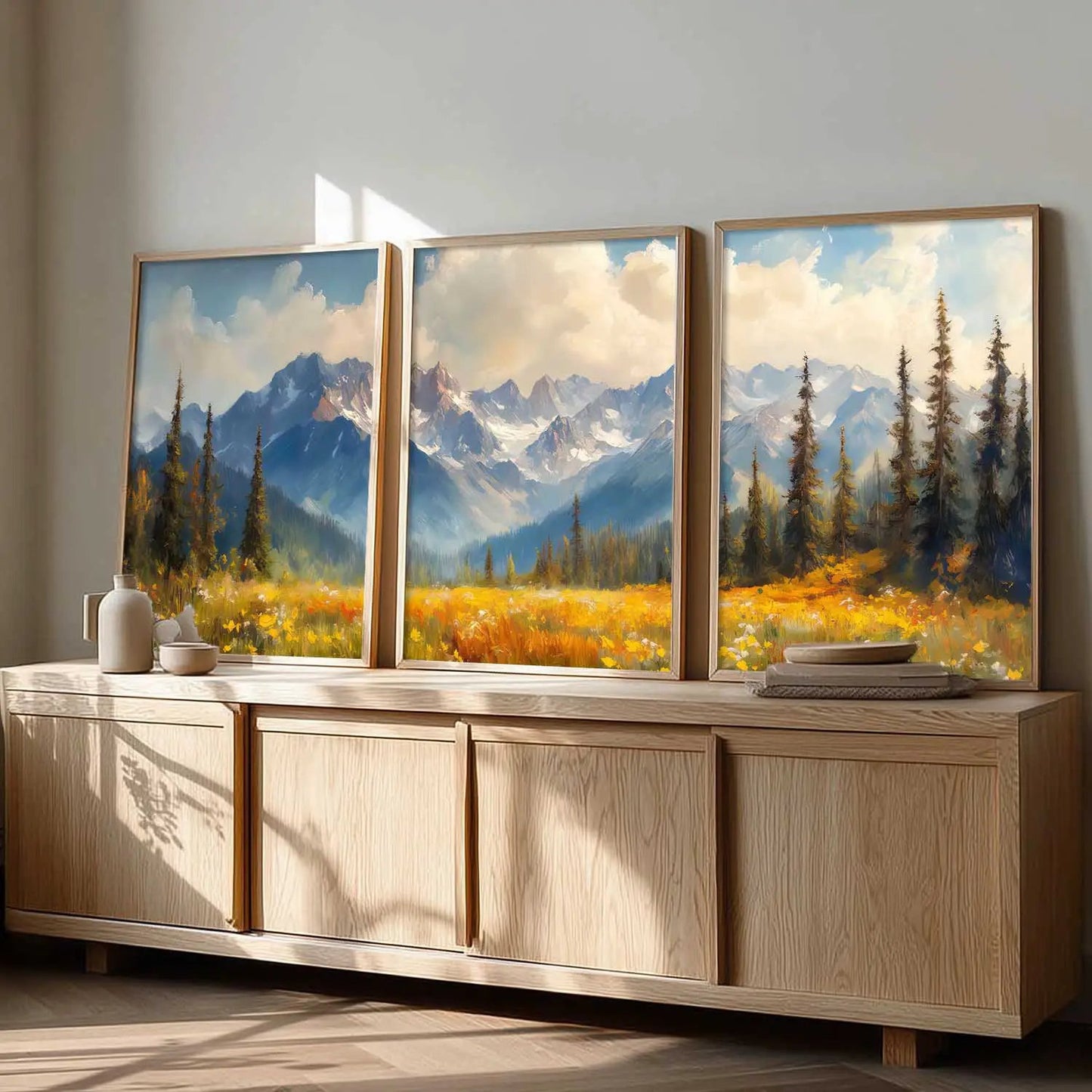 Mountain View Framed Painting | Big Aesthetic Nature Inspired Framed Paintings for Living Room Bedroom Wall Decor