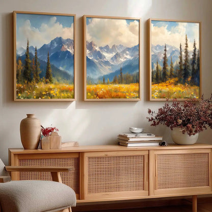 Mountain View Framed Painting | Big Aesthetic Nature Inspired Framed Paintings for Living Room Bedroom Wall Decor
