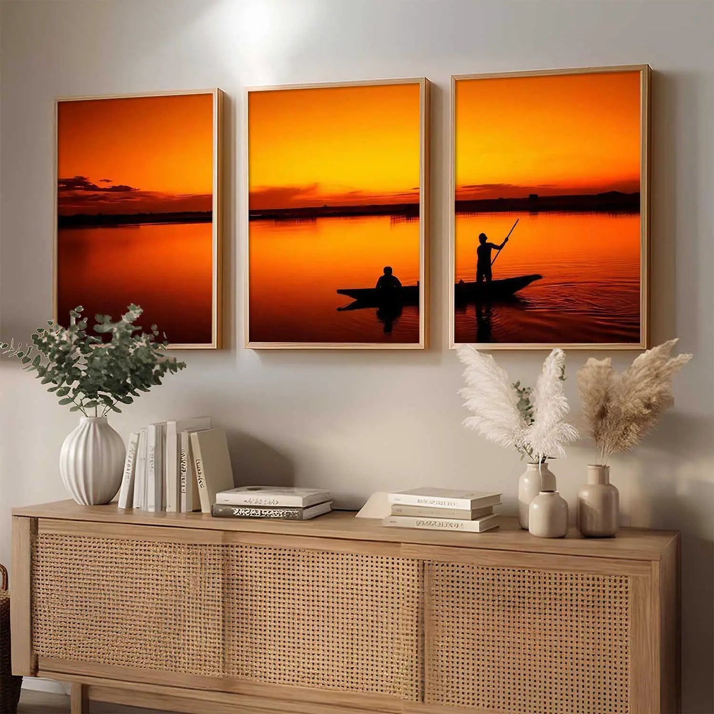 Big Aesthetic Sunset View Wall Art Paintings | River Landscape Framed Painting | Vastu Frames for Living Room Bedroom Wall Decor