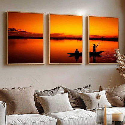 Big Aesthetic Sunset View Wall Art Paintings | River Landscape Framed Painting | Vastu Frames for Living Room Bedroom Wall Decor
