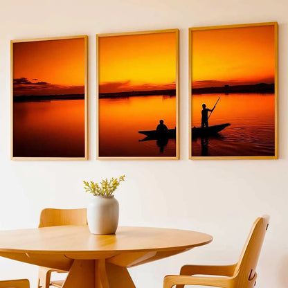 Big Aesthetic Sunset View Wall Art Paintings | River Landscape Framed Painting | Vastu Frames for Living Room Bedroom Wall Decor