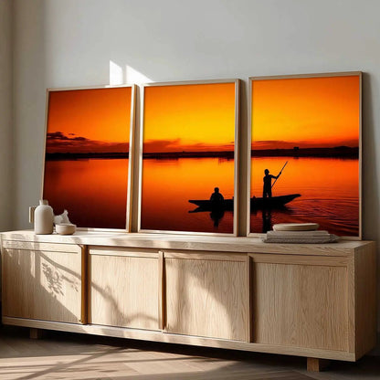 Big Aesthetic Sunset View Wall Art Paintings | River Landscape Framed Painting | Vastu Frames for Living Room Bedroom Wall Decor